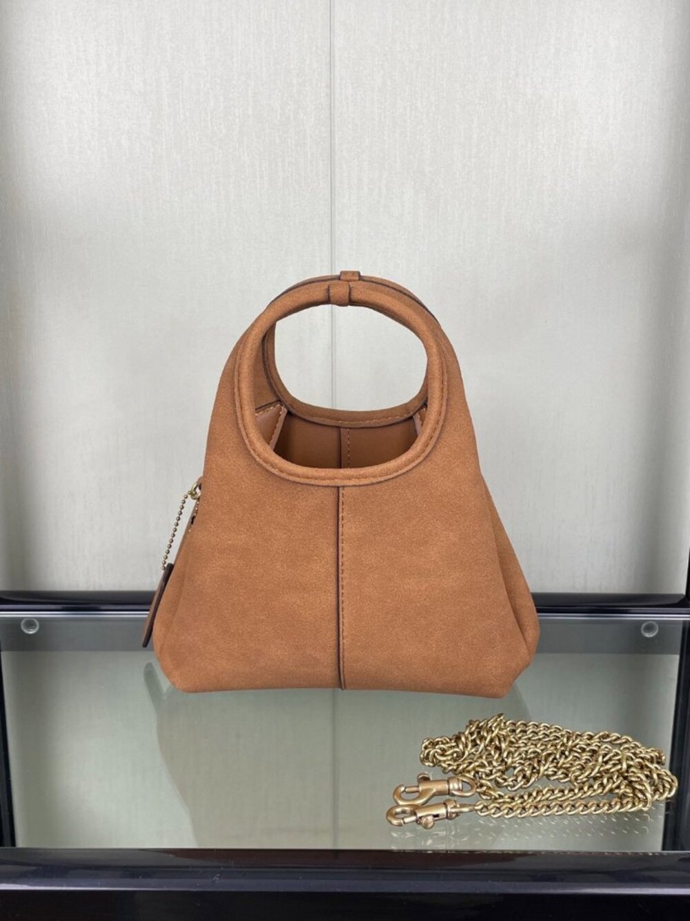 Coach Khaki Suede Circular Handle Handbag - Picture 2 of 8